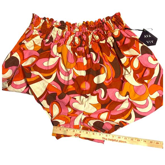Ava & Viv Linen Blend Floral Stretch High Waist Shorts Pink Orange Plus Size 1X - Picture 7 of 10